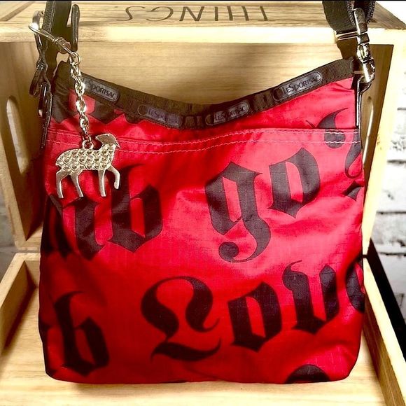 L.A.M.B. Handbags - LAMB x LeSportSac Gwen Stefani Concert Bag Red w/Black Script & Silver.